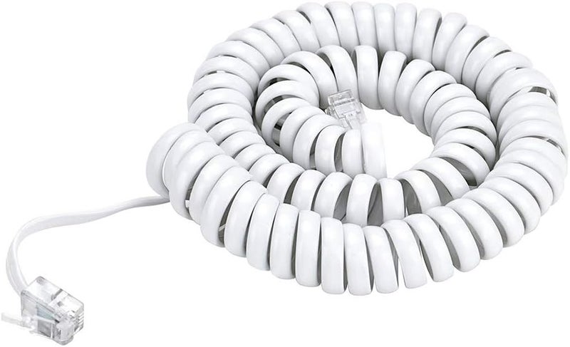 Saisn Telephone Handset Cord 6 Feet (Stretch Length) RJ9 4P4C Phone Cord for Landline Colied Phone Cable Curly Telephone Wire, Colied Length 0.68 to 6 Feet Uncoiled, White - Image 1